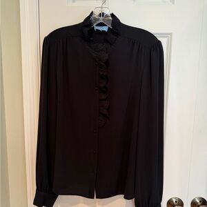 CeCe Black Ruffled Women's Blouse
